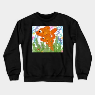 aquarium illustration with big orange fish family Crewneck Sweatshirt